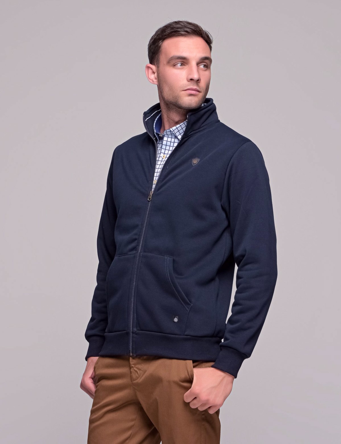 Everbest ανδρική Plus Size μπλε ζακέτα φούτερ με γιακά 2310153 φωτογραφία